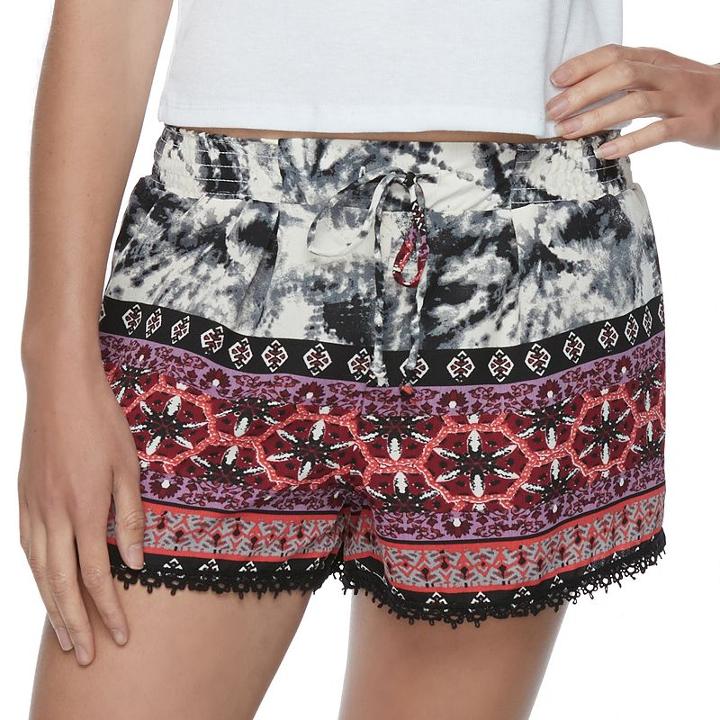 Juniors' About A Girl Printed Crochet Trim Shorts, Size: Small, Lt Purple