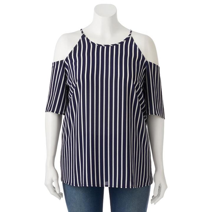 Juniors' Plus Size Heartsoul Striped Cold Shoulder Top, Girl's, Size: 1xl, Dark Blue