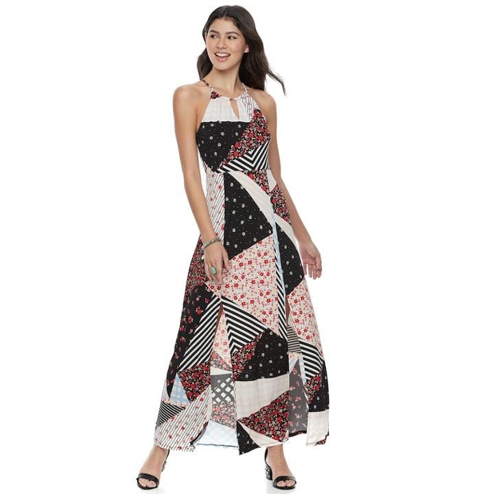 Juniors' Candie's&reg; Print Halter Maxi Dress, Teens, Size: Medium, White