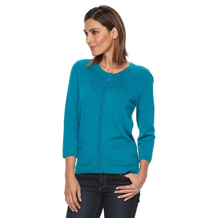 Women's Croft & Barrow&reg; Essential Jersey Cardigan, Size: Medium, Turquoise/blue (turq/aqua)