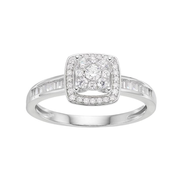 Lovemark 10k White Gold 3/8 Ct. T.w. Diamond Square Halo Engagement Ring, Women's