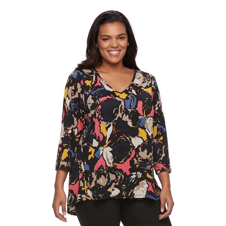 Plus Size Dana Buchman High-low V-neck Top, Women's, Size: 1xl, Dark Pink