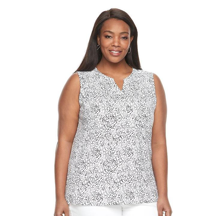 Plus Size Croft & Barrow&reg; Printed Splitneck Tank, Women's, Size: 1xl, Oxford