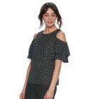Women's Elle&trade; Cold-shoulder Polka-dot Top, Size: Xl, Black