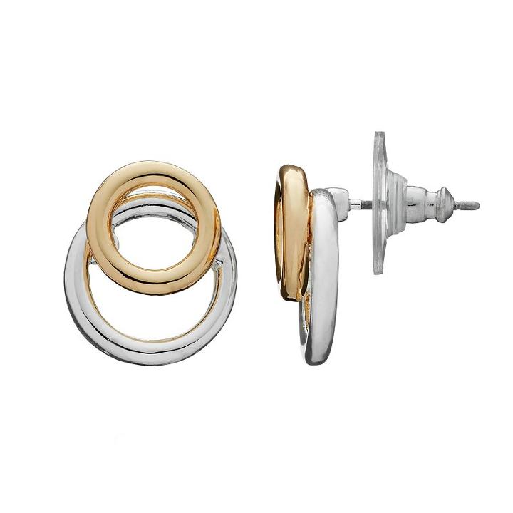 Napier Two Tone Double Circle Drop Earrings, Women's, Multicolor