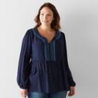 Plus Size Sonoma Goods For Life Embroidered Peasant Top, Women's, Size: 3xl, Dark Blue