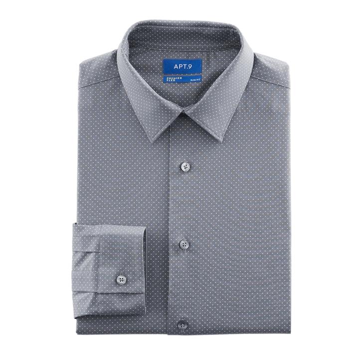 Men's Apt. 9&reg; Slim-fit Premier Flex Collar Stretch Dress Shirt, Size: 16.5-34/35, Dark Grey