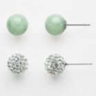 Sterling Silver Simulated Crystal And Jade Ball Stud Earring Set, Women's, Green