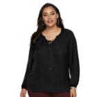 Plus Size Jennifer Lopez Lace-up Blouse, Women's, Size: 2xl, Black