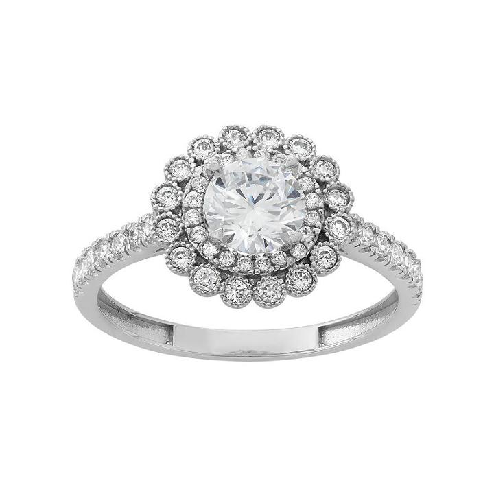 Sterling Silver Lab-created White Sapphire Flower Engagement Ring, Women's, Size: 9