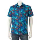 Men's Ocean Current Tropical Print Button-down Shirt, Size: Xxl, Dark Blue
