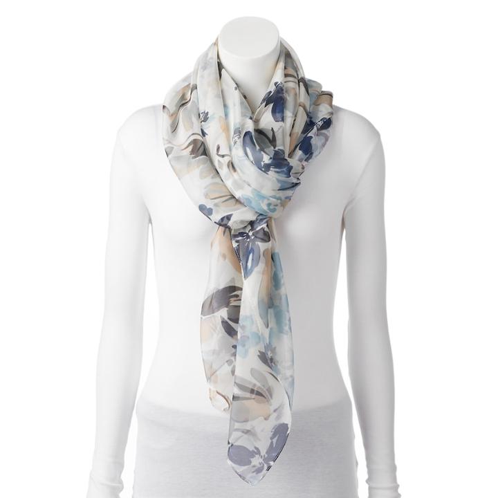 Apt. 9&reg; Painterly Floral Chiffon Oversized Oblong Scarf, Women's, Beige