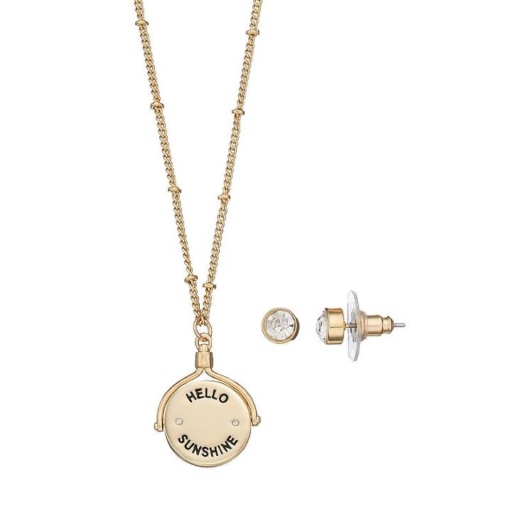 Hello Sunshine Spinning Pendant Necklace & Stud Earring Set, Women's, Gold