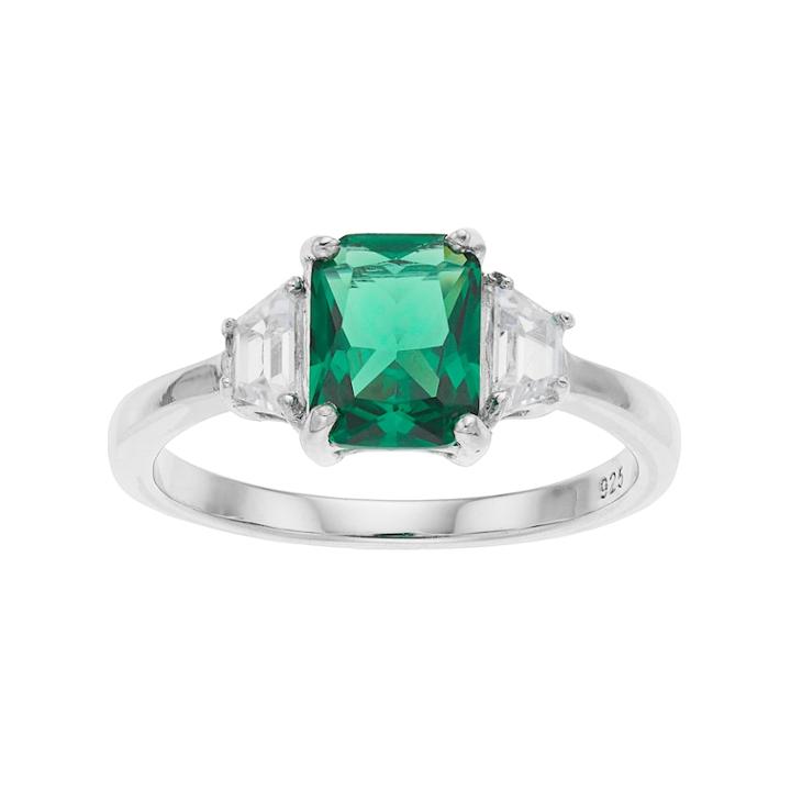 Sterling Silver Simulated Emerald & Cubic Zirconia Ring, Women's, Size: 6, Green