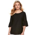 Women's Elle&trade; Clip-dot Ruffle Sleeve Top, Size: Xl, Black