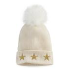 Madden Nyc Women's Embroidered Stars Pom Pom Beanie, Natural