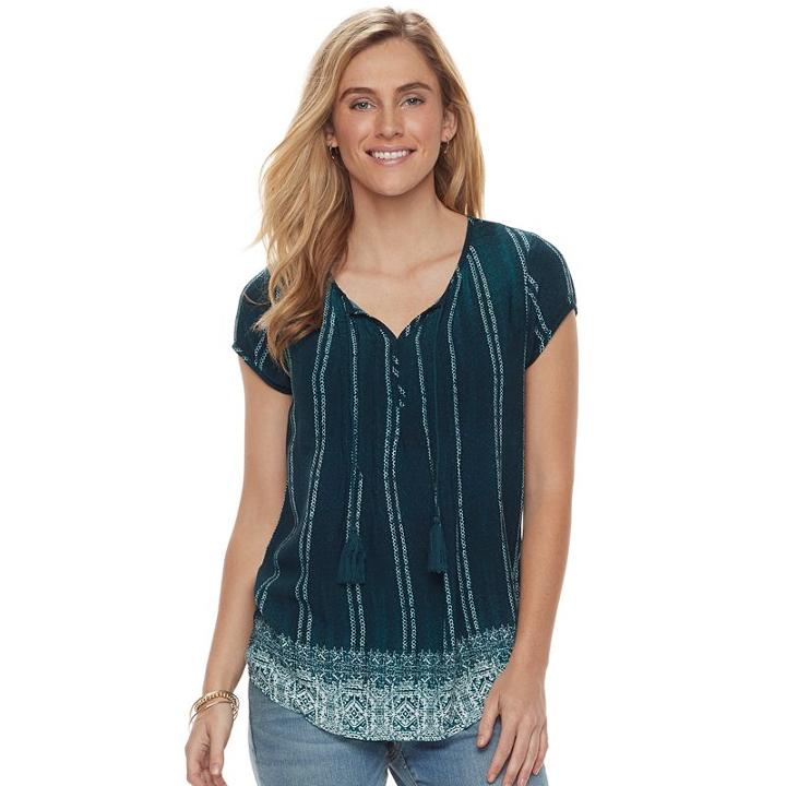 Women's Sonoma Goods For Life&trade; Pintuck Tassel Tee, Size: Medium, Dark Blue