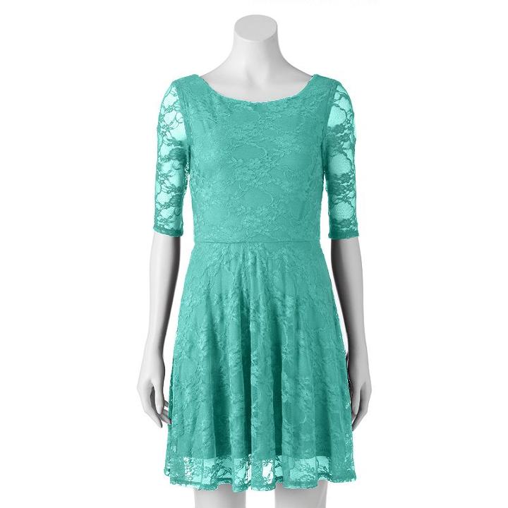 Juniors' Wrapper Floral Lace Skater Dress, Girl's, Size: Large, Green Oth