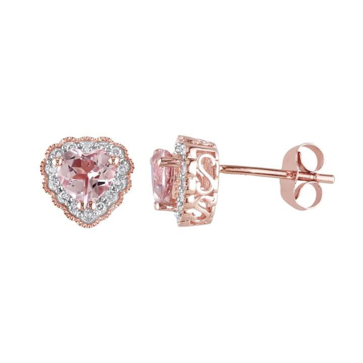 Stella Grace Morganite And 1/10 Carat T.w. Diamond 10k Rose Gold Heart Stud Earrings, Women's, Pink