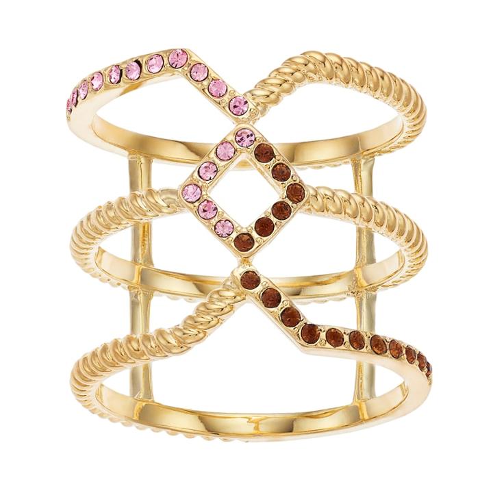 Brilliance Gold Tone Swarovski Crystal Geometric Ring, Women's, Size: 7, Multicolor