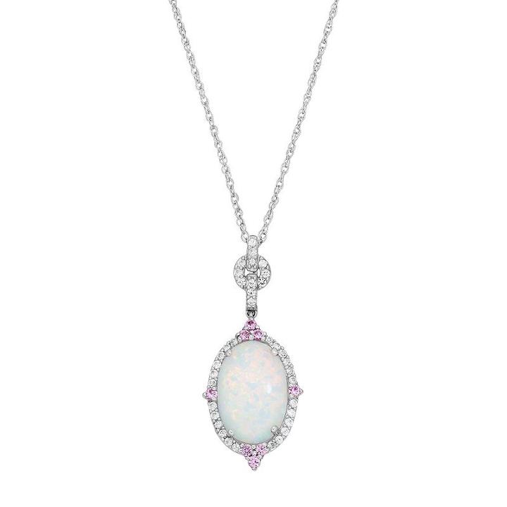 Sterling Silver Lab-created Gemstone Halo Pendant Necklace, Women's, Size: 18, White