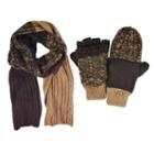 Muk Luks Colorblock Cable-knit Scarf & Mittens - Men, Brown