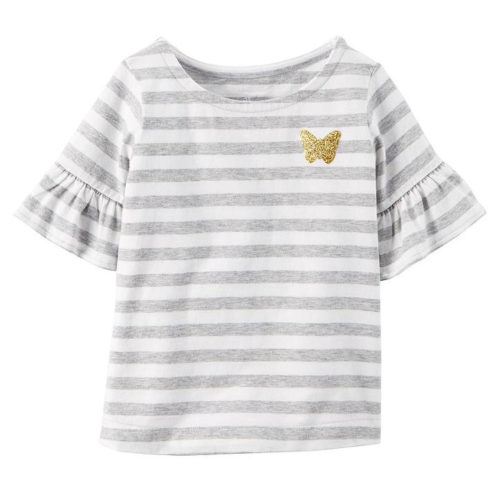 Girls 4-8 Carter's Striped Bell Sleeve Tee, Size: 7, Gray Stripe