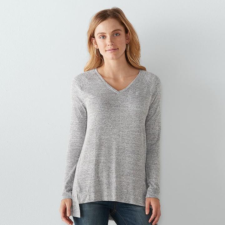 Women's Sonoma Goods For Life&trade; Marled V-neck Tee, Size: Medium, Silver