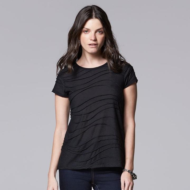 Women's Simply Vera Vera Wang Windy Jacquard Tee, Size: Large, Black