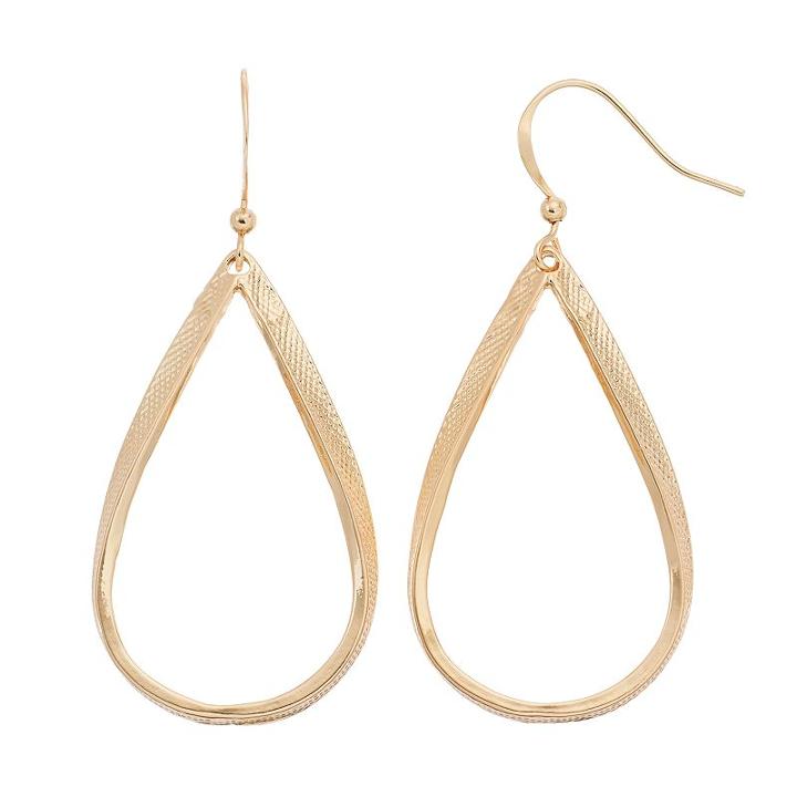 Textured Nickel Free Open Teardrop Earrings, Women's, Gold