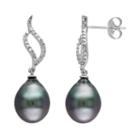 10k White Gold Tahitian Cultured Pearl & 1/10 Carat T.w. Diamond Swirl Drop Earrings, Women's, Black