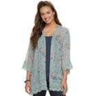 Juniors' Rewind Crochet Trim Kimono, Size: Small, Green