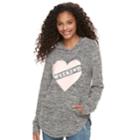 Juniors' Grayson Threads Weekend Heart Tunic Hoodie, Teens, Size: Medium, Light Grey