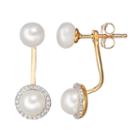 Freshwater Cultured Pearl & 1/10 Carat T.w. Diamond 10k Gold Halo Front-back Drop Earrings, Women's, White