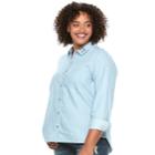 Juniors' Plus Size So&reg; Embellished Chambray Shirt, Teens, Size: 1xl, Light Blue