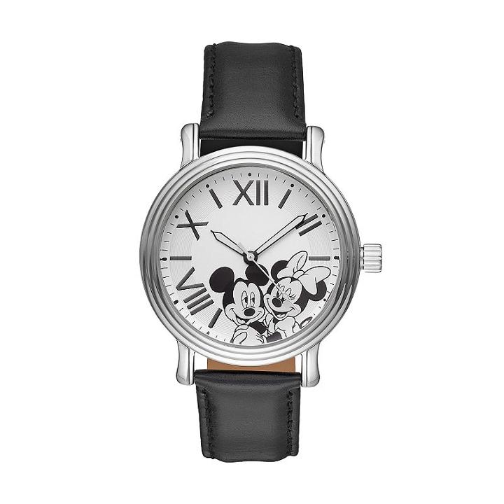 Disney's Mickey & Minnie Mouse Unisex Leather Watch, Black