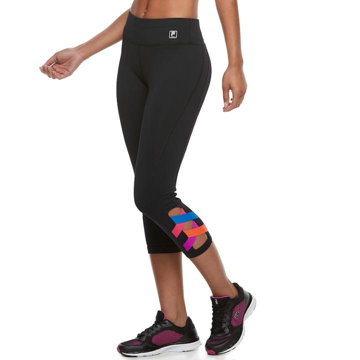 Women's Fila Sport&reg; Strappy Hem Capri Leggings, Size: Medium, Black