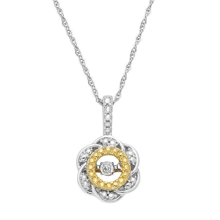 Dancing Love Two Tone Sterling Silver Diamond Accent Flower Pendant Necklace, Women's, Size: 18, White
