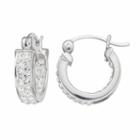 Silver Luxuries Silver Plated Crystal Inside Out Hoop Earrings, Women's, White