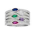 Sterling Silver Lab-created Blue & Green Spinel & Cubic Zirconia Stack Ring Set, Women's, Size: 7, Multicolor