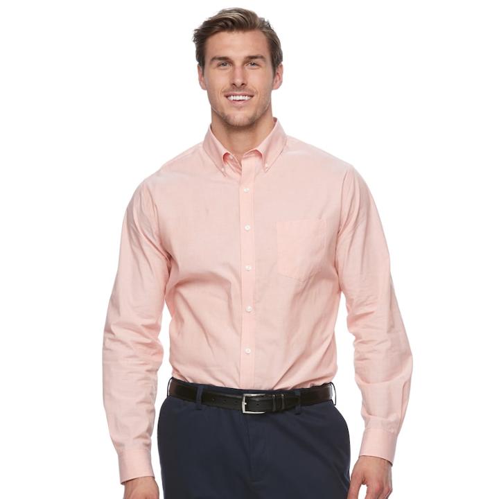 Big & Tall Croft & Barrow&reg; Classic-fit Stretch Woven Button-down Shirt, Men's, Size: 4xb, Med Orange