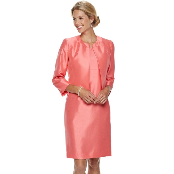 Women's Le Suit Sateen Open-front Jacket & Dress Suit, Size: 14, Brt Orange