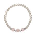 Sterling Silver Freshwater Cultured Pearl & Rose Quartz Stretch Bracelet, Women's, Size: 7.5, White
