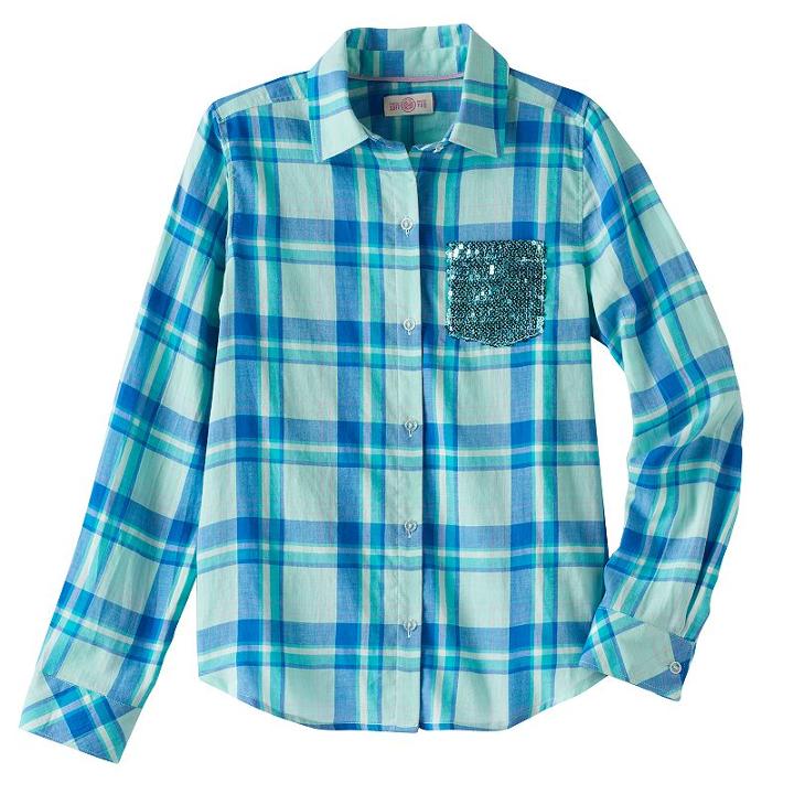 Girls 7-16 & Plus Size So&reg; Shine Plaid Button-down Shirt, Girl's, Size: 10, Turquoise/blue (turq/aqua)