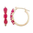 10k Gold Ruby Tube Hoop Earrings, Women's, Red
