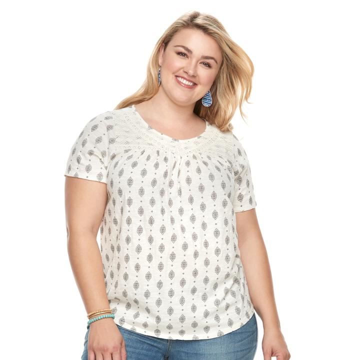 Plus Size Sonoma Goods For Life&trade; Lace Yoke Tee, Women's, Size: 3xl, White