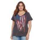 Plus Size Patriotic Graphic V-neck Tee, Women's, Size: 3xl, Grey