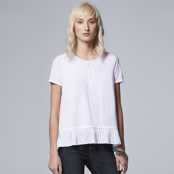 Women's Simply Vera Vera Wang Mixed-media Pleated Top, Size: Xl, White