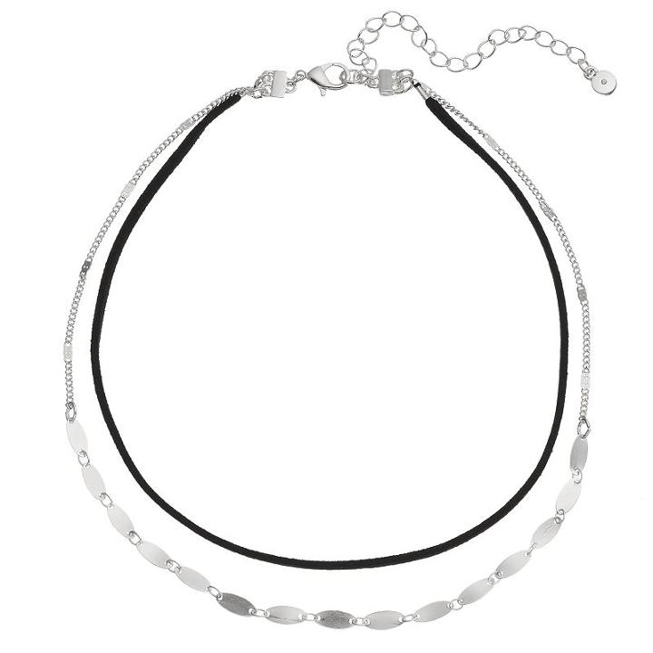 Lc Lauren Conrad Oval Disc & Faux Suede Choker Necklace Set, Women's, Black
