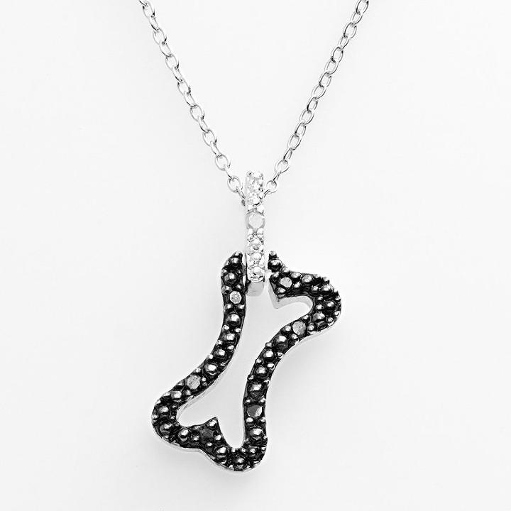 Sterling Silver 1/10-ct. T.w. Black And White Diamond Bone Pendant, Women's, Size: 18